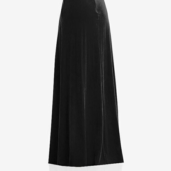 After Six 1551..Off-the-Shoulder Flounce Sleeve Velvet Maxi Dress..Black...Sz 2 - Picture 4 of 8